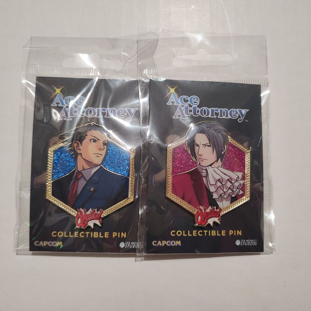 Ace Attorney Phoenix Wright And Miles Edgeworth Golden Series Enamel Pins Bundle